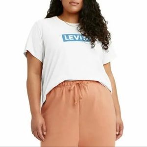 New $25 Levi S Women Plus Size Graphic Jordie Crop T-Shirt‎ White Size 2X
